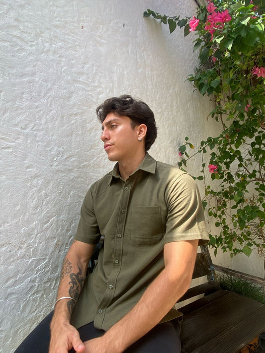Sab Faro Collectives Social Impact Olive Linen Shirt