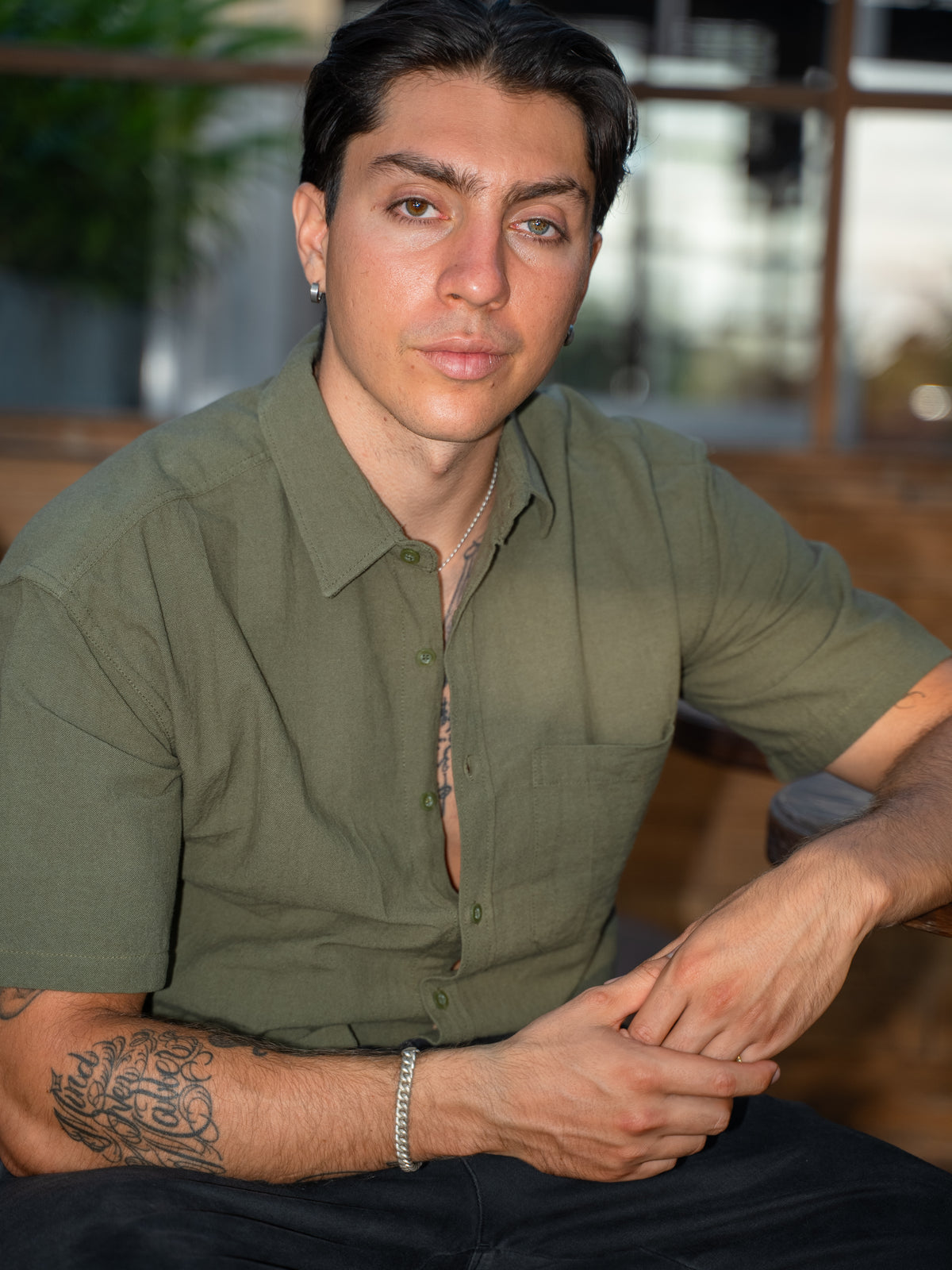 Faro Haus Menswear Military Green Cotton Linen Shirt