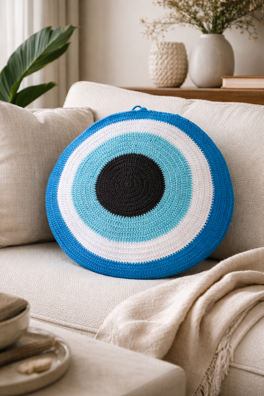 Faro House Evil Eye Eco Cotton Hand knitted Cushion