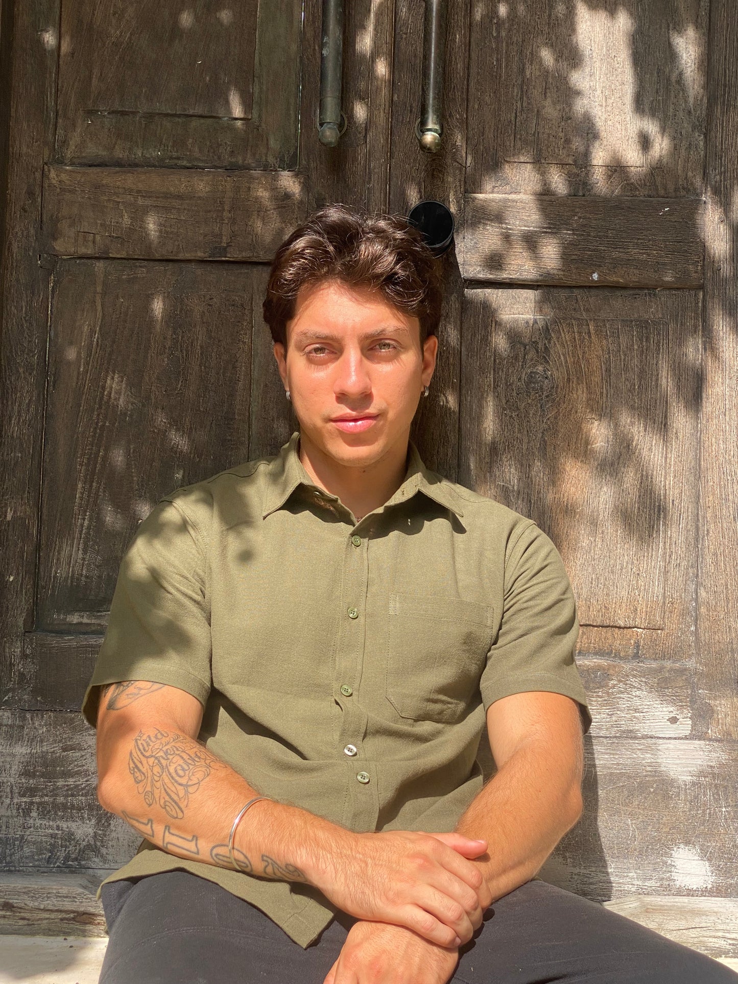 Sab Faro Collectives Social Impact Olive Linen Shirt