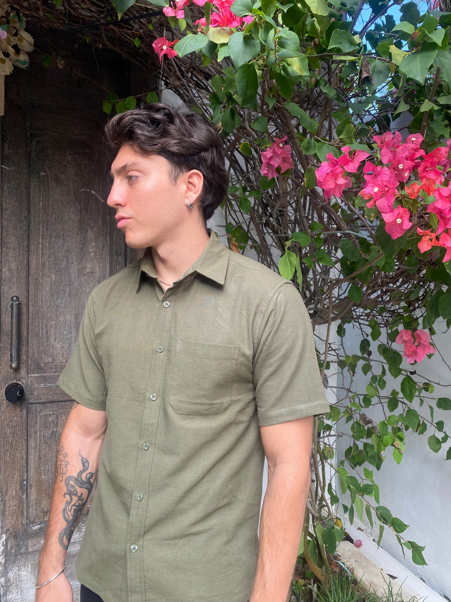 Sab Faro Collectives Social Impact Olive Linen Shirt
