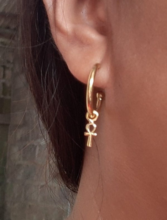 SAB FARO ANKH EARRINGS IN BRASS 14K GOLD PLATED